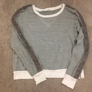 Grey crew neck cropped sweater beaded arms